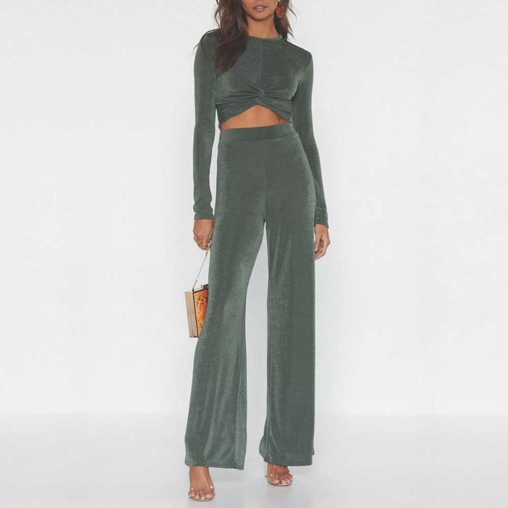 Nasty Gal I'm Knot Kidding Crop Top and Pants Set
